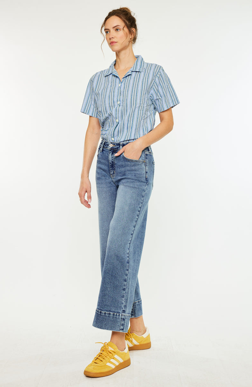 Kancan Nessa High Rise Crop Wide Leg Jeans In Blue