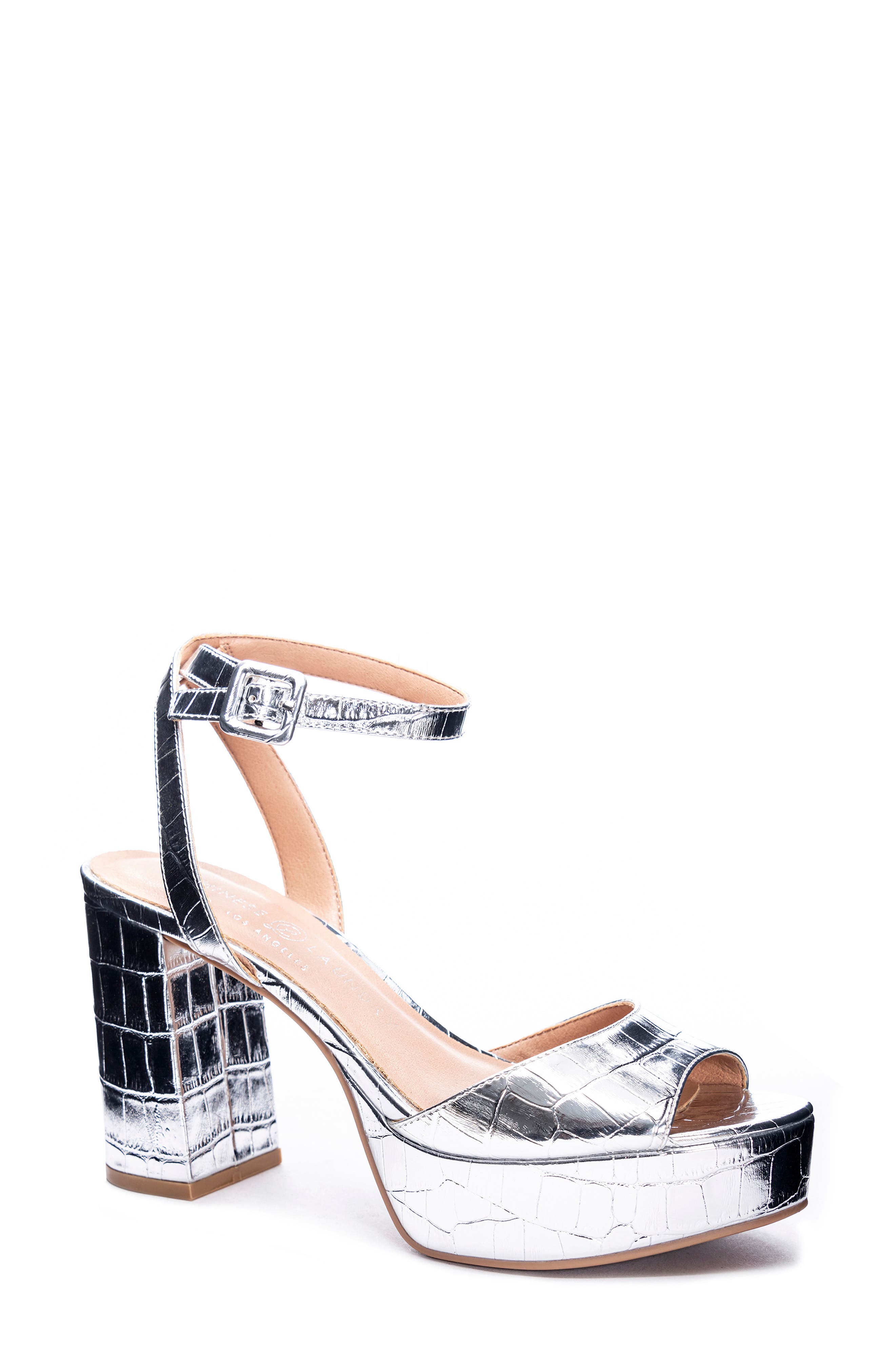Chinese Laundry Theresa Platform Sandal, Main, color, Silver Patent Crocodile