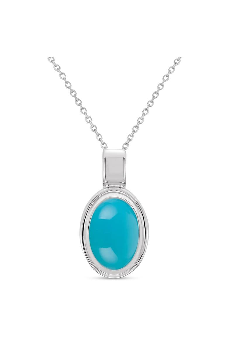 Oval Natural Cabochon Moss Agate Pendant Necklace 14K 0.72ct, Main, color, Turquoise, White Gold