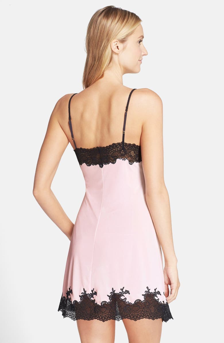 Natori Enchant Lace Trim Satin Chemise, Alternate, color, Pink/Black