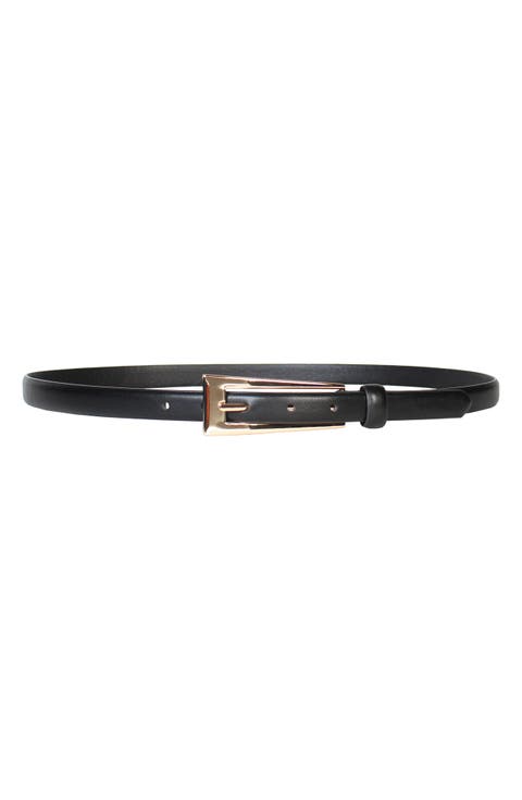 Elongated Buckle Faux Leather Belt