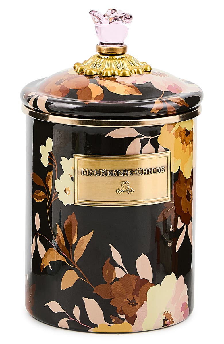 MACKENZIE CHILDS Wild Rose Medium Enameled Steel Canister, Main, color, Multi Black