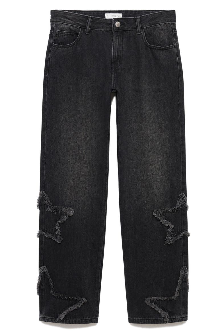 Star Embroidered Straight Leg Jeans, Alternate, color, BLACK DENIM
