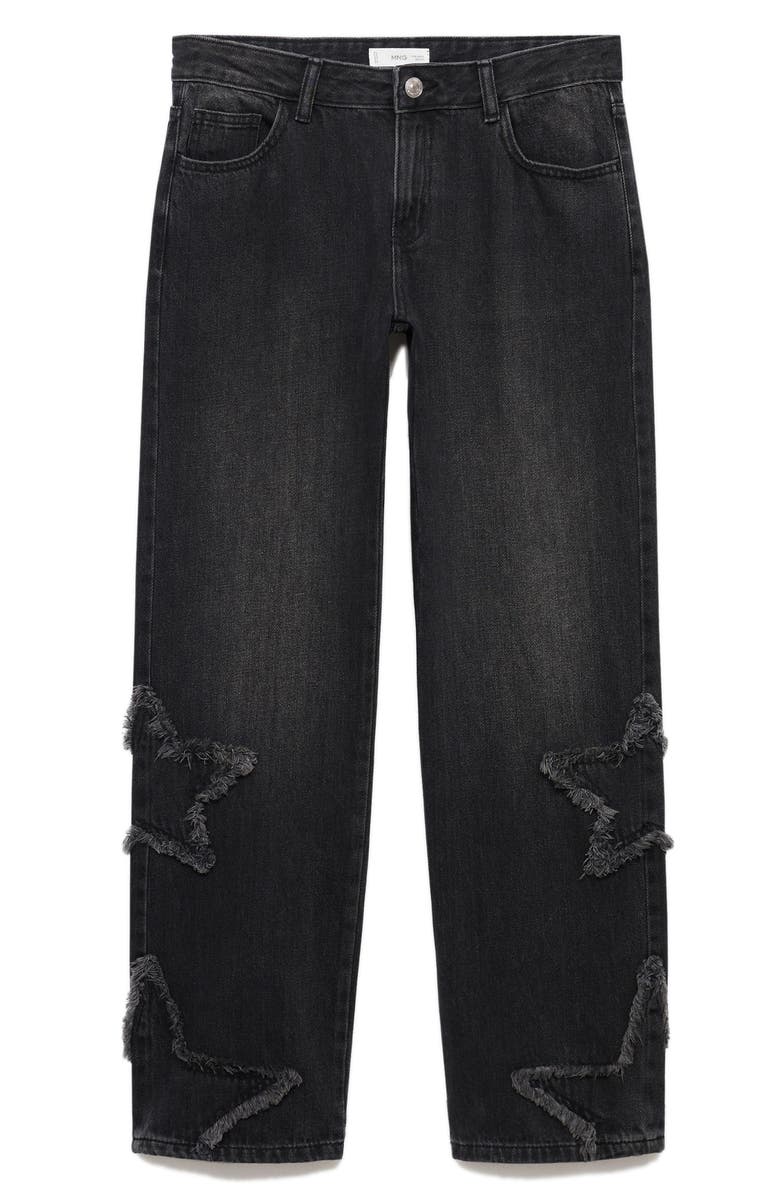 MANGO TEEN Star Embroidered Straight Leg Jeans, Alternate, color, Black Denim