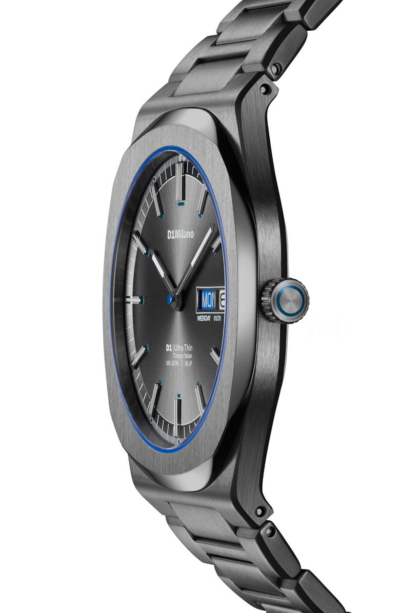 D1 Milano Dark Illusion Ultra Thin Bracelet Watch, 39mm, Alternate, color, Gun Metal