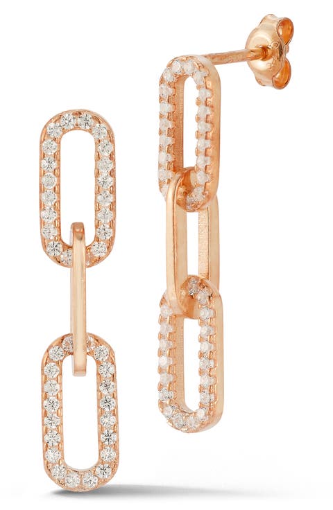 Cubic Zirconia Triple Link Drop Earrings