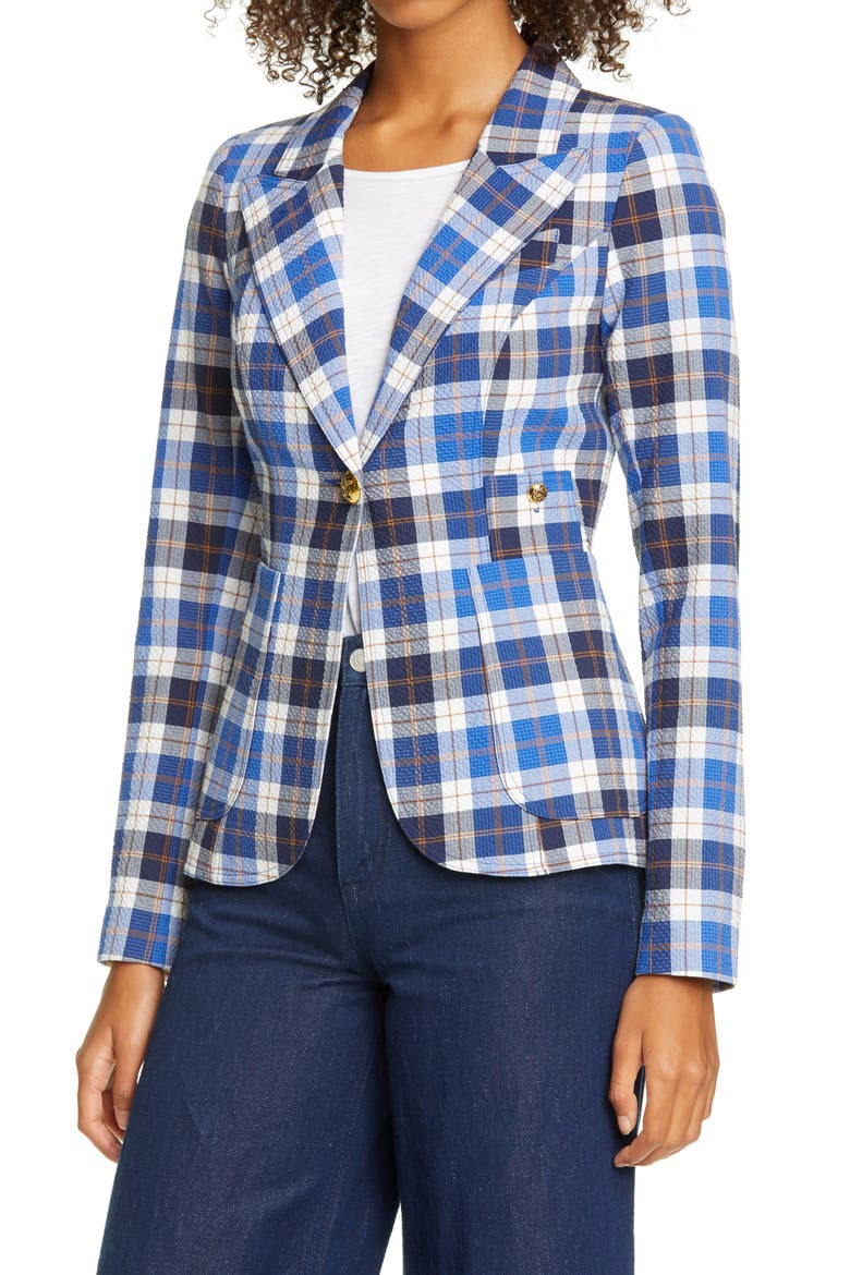 Duchess Plaid Seersucker Blazer, Main, color, BLUE/ WHITE PLAID