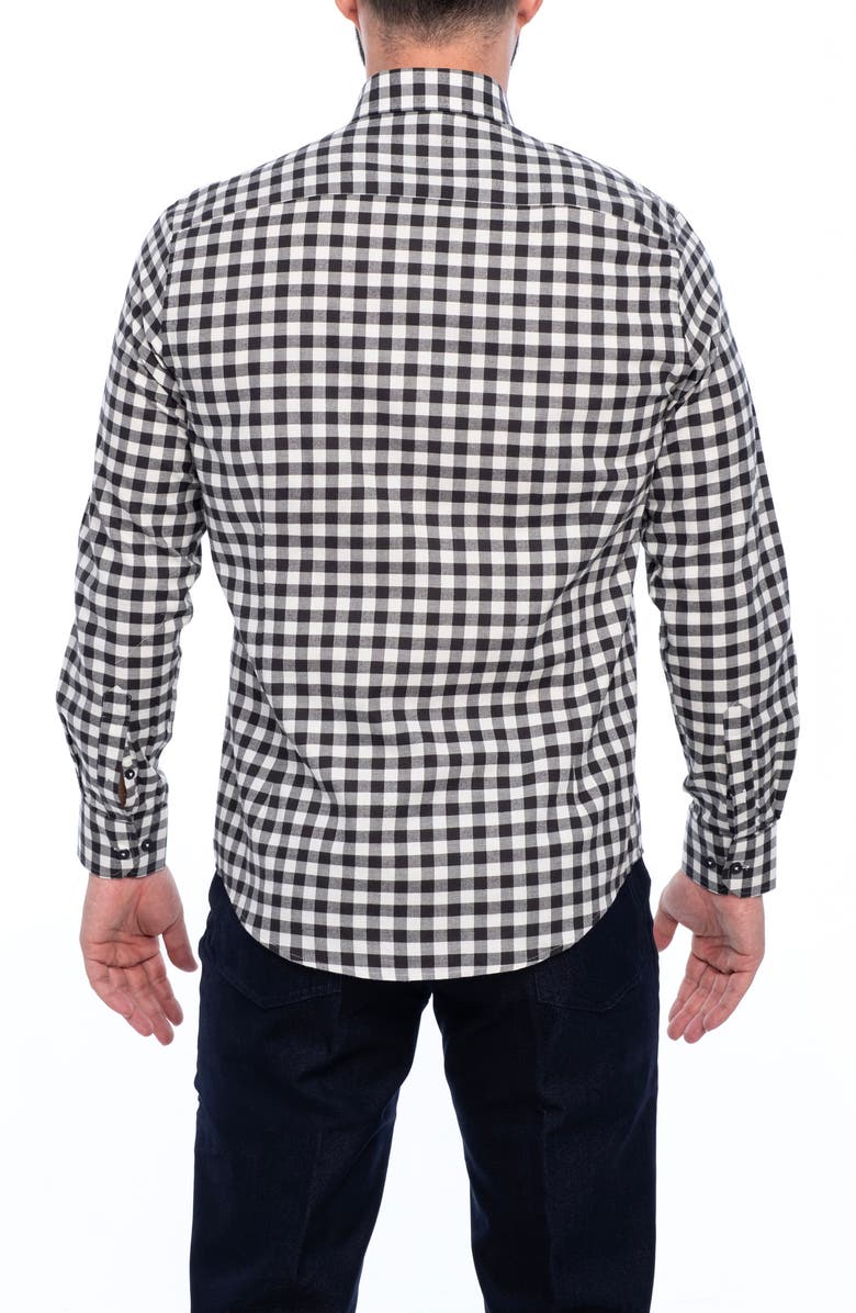 VELLAPAIS Gingham Cotton Slim Fit Button Down Shirt, Alternate, color, Navy Blue