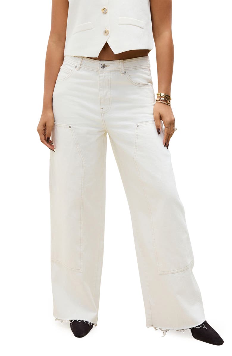 NEXT Raw Hem Wide Leg Carpenter Jeans, Main, color, Neutral