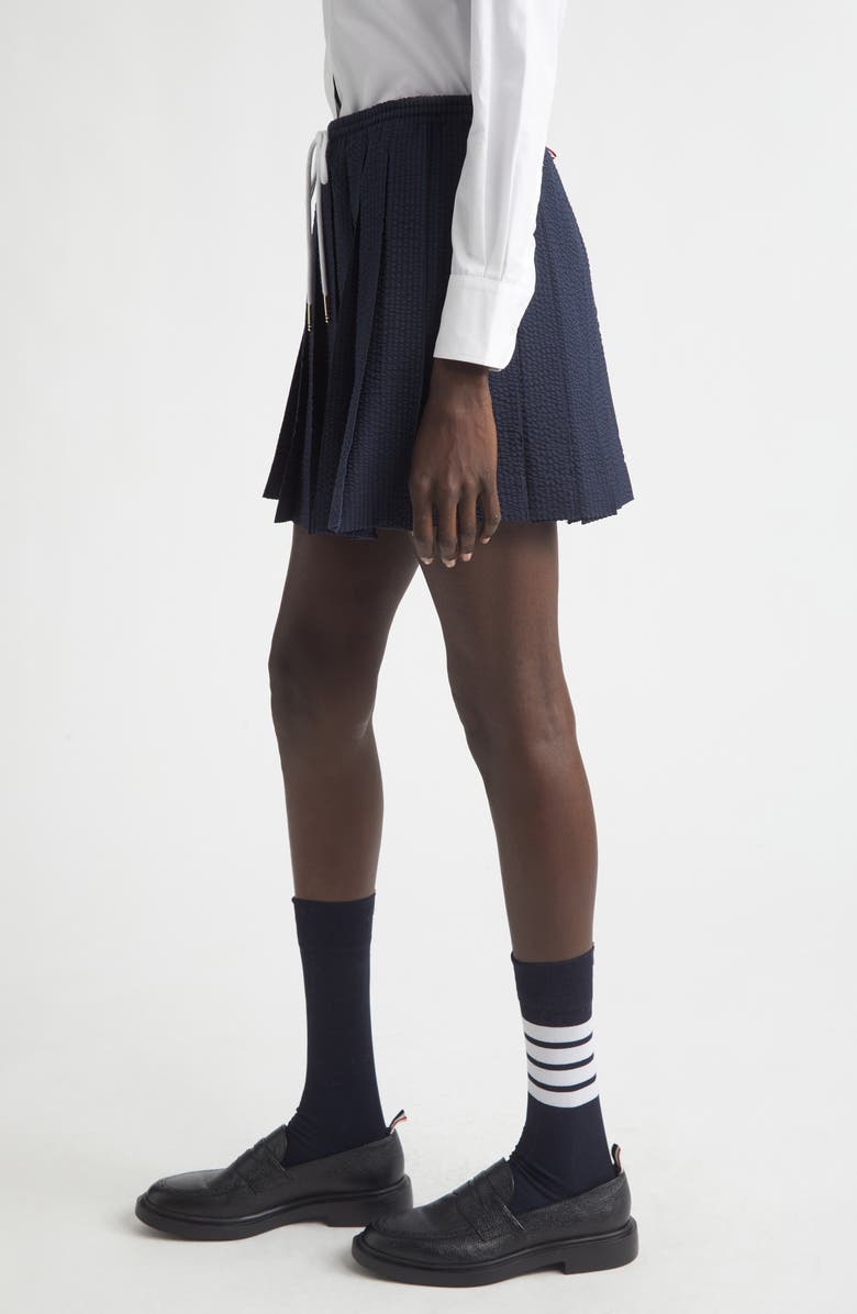 Thom Browne Pleated Wool Seersucker Miniskirt, Alternate, color, Navy