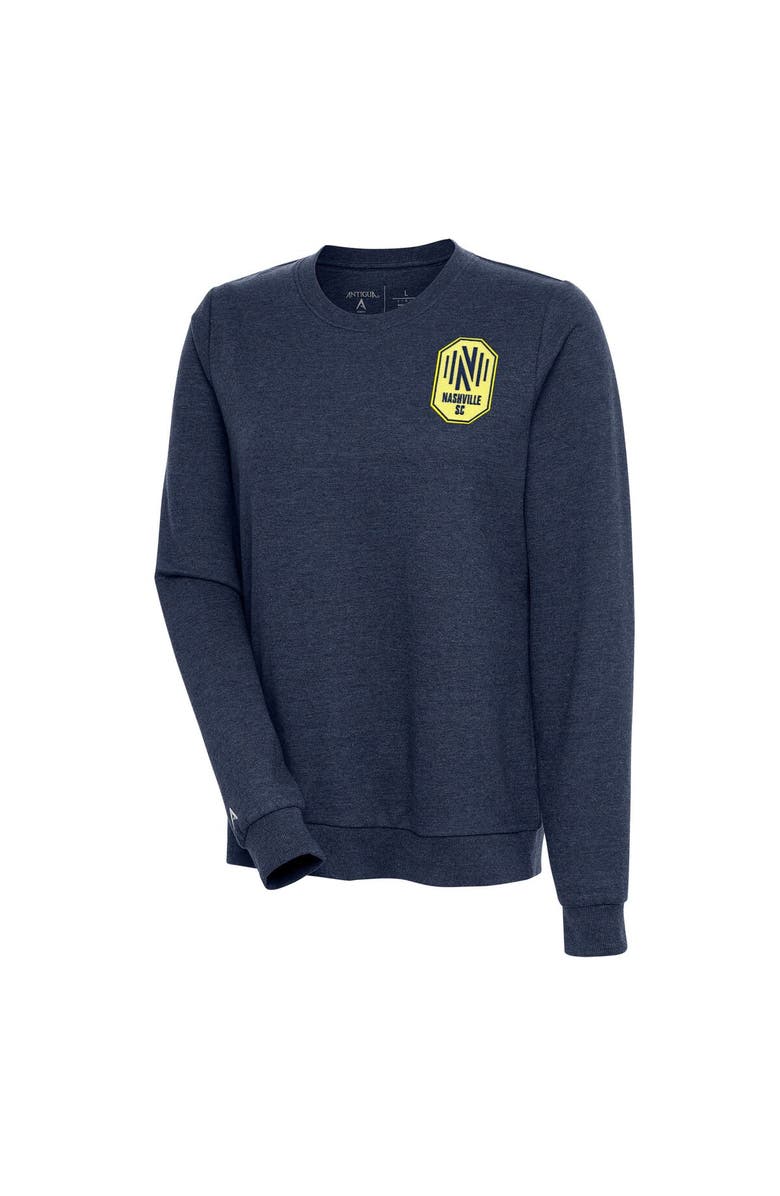 ANTIGUA Women's Antigua Heather Navy Nashville SC Logo Action Pullover Sweatshirt, Main, color,