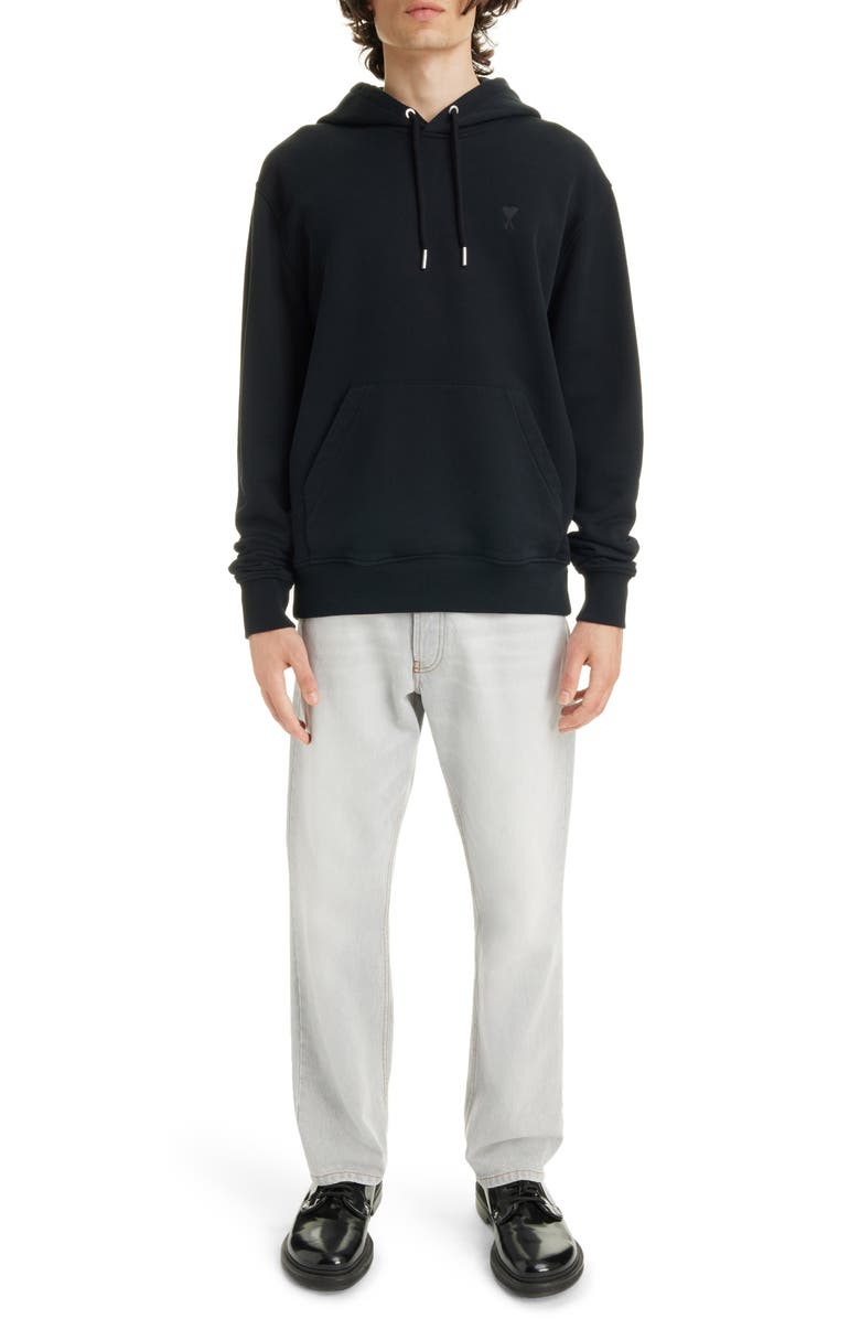 AMI PARIS Ami de Coeur Embroidered Cotton Knit Hoodie, Alternate, color, Black/ 001