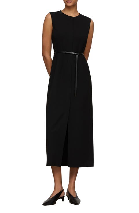 Belted Finesse Crepe Sheath Dress