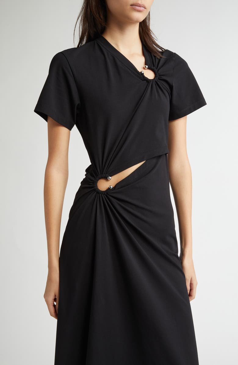 Rabanne Ring Pierced Jersey Dress, Alternate, color, Black