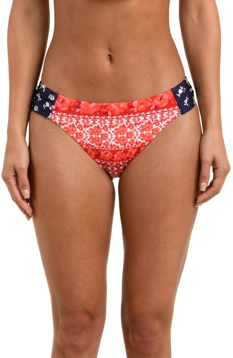 Flowers & Stripes Shirred Side Hipster Bikini Bottoms