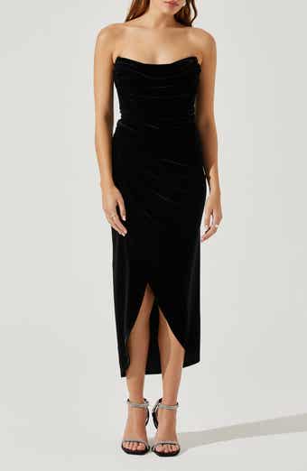 ASTR the Label Meghan Ruched Strapless Velvet Midi Dress
