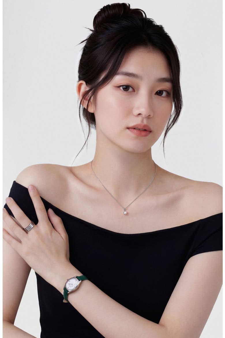 Ophelia Mini Leather Strap Watch, 22mm x 25.5mm, Alternate, color, SILVER-TONE/ GREEN