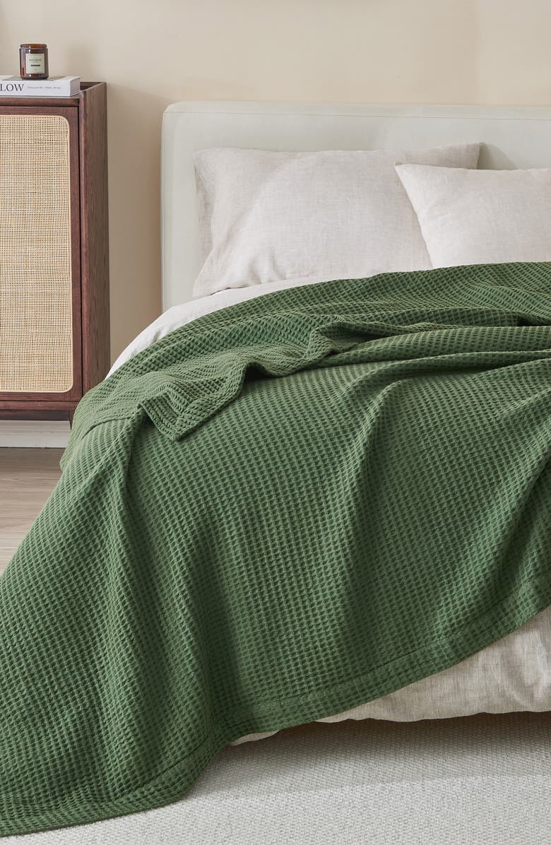 Woven & Weft Cotton Blend Waffle Weave Blanket, Alternate, color, Forest Green