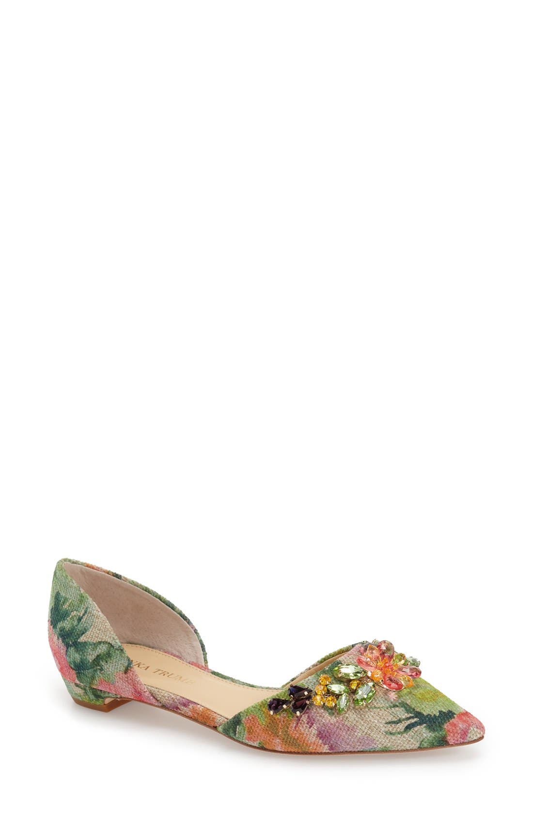 'Trika' Embellished d'Orsay Flat, Main, color, PINK/ GREEN