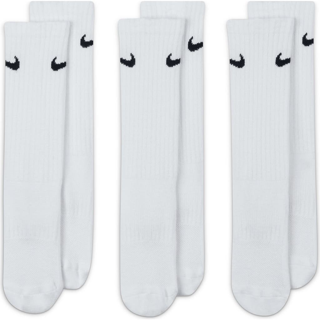 Nike Kids' Dri-fit Perforated Cushioned Crew Socks In 100 White/black