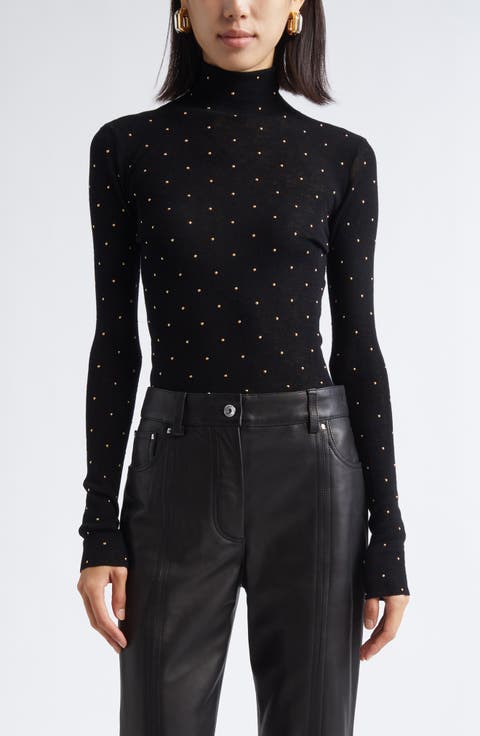 Studded Funnel Neck Wool Sweater