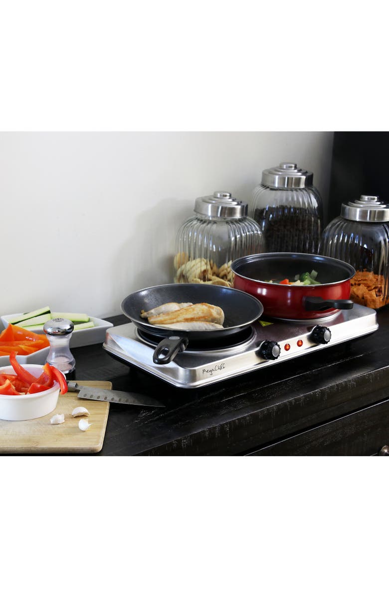 Megachef Electric Portable Dual Size Infrared Burner Cooktop Buffet Range, Alternate, color, Grey