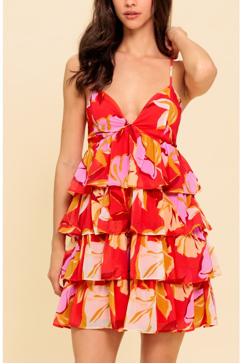 Floral Plunge Neck Minidress, Alternate, color, RED