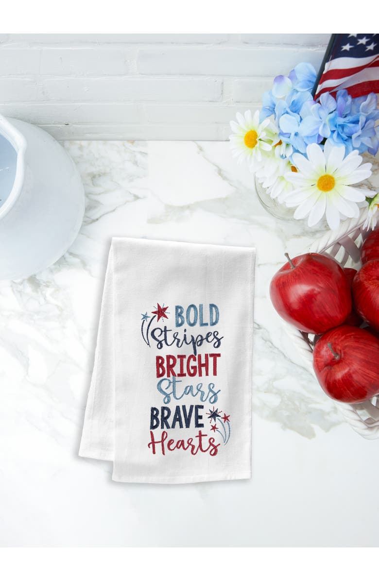 C&F Home Bold Stripes Bright Stars Brave Hearts 4th of July Kitchen Towel, Alternate, color, White