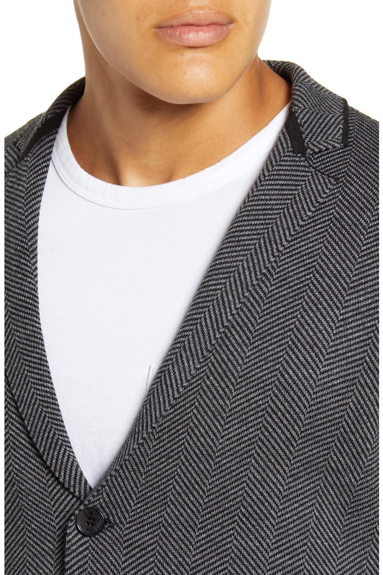 Herringbone Wool Blend Knit Blazer, Alternate, color, GREY