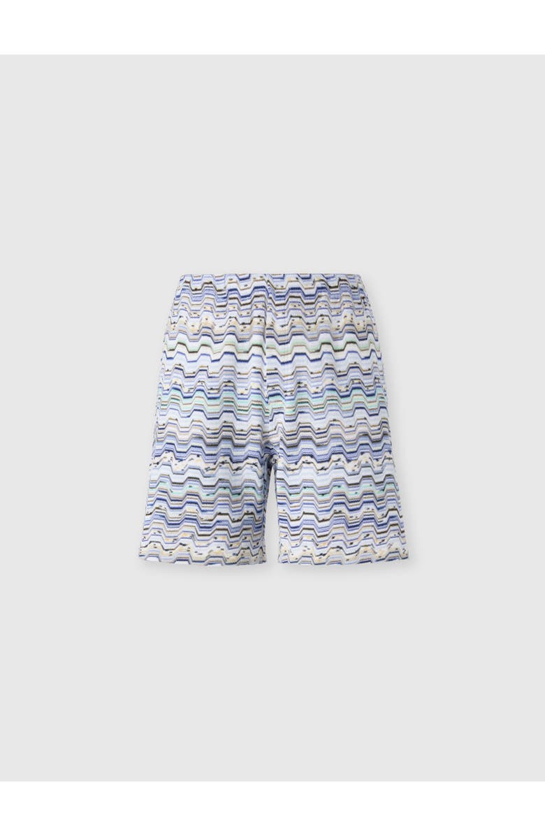 Missoni Cotton Shorts With Raschel Knit And Greek Motif, Main, color, Blue Multi