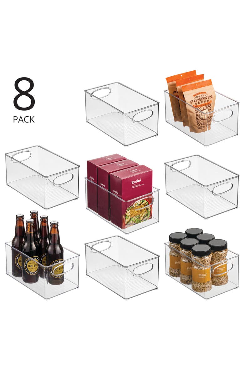 mDesign Plastic Kitchen Organizer - Storage Holder Bin with Handles for Pantry, Cupboard, Cabinet, Fridge/Freezer, Shelves, Counter - Holds Canned Food, Snacks - Ligne Collection - 8 Pack - Clear, Alternate, color, 