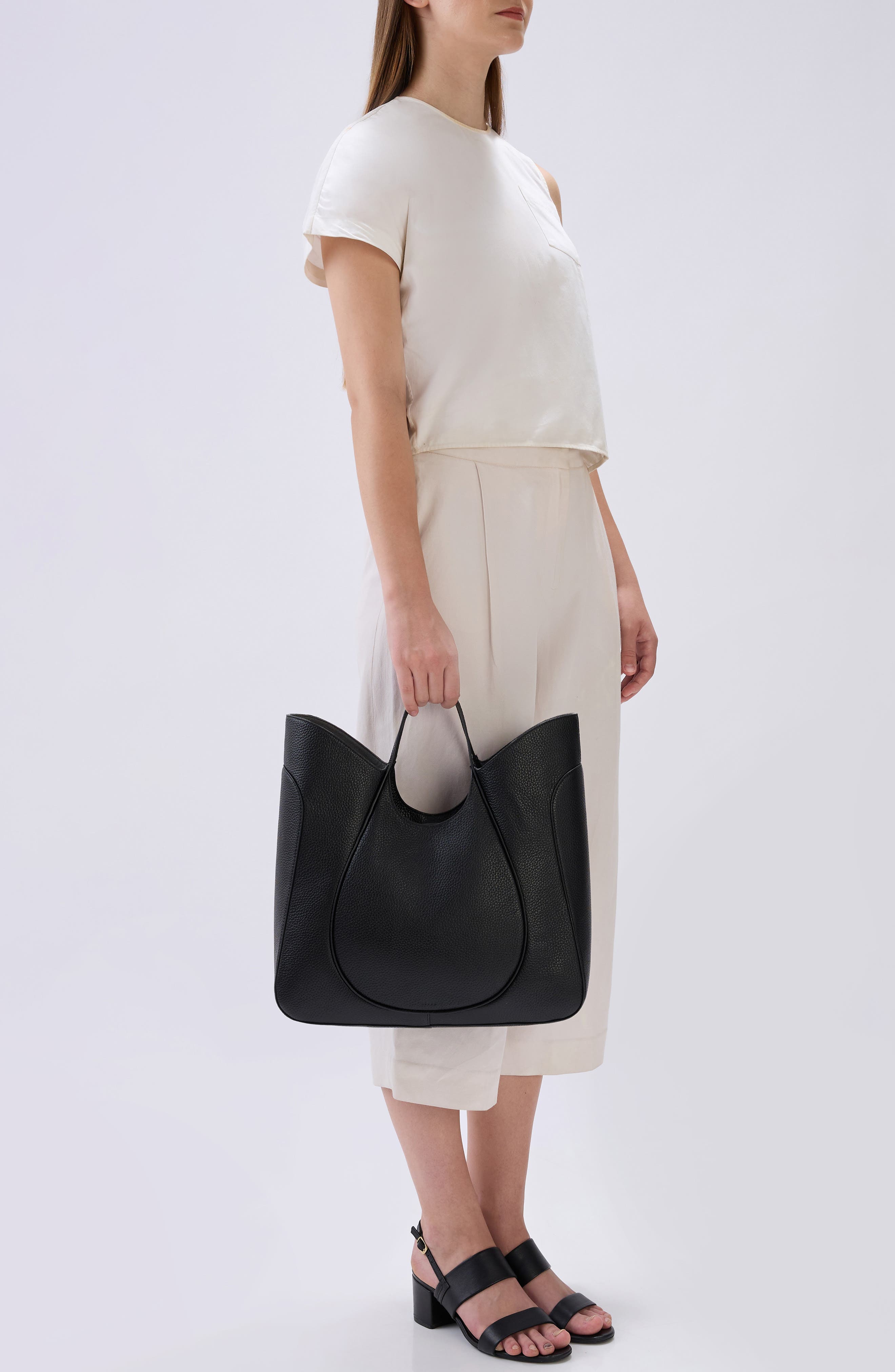 behno Katrina Wave Pebbled Leather Tote, Alternate, color, Black