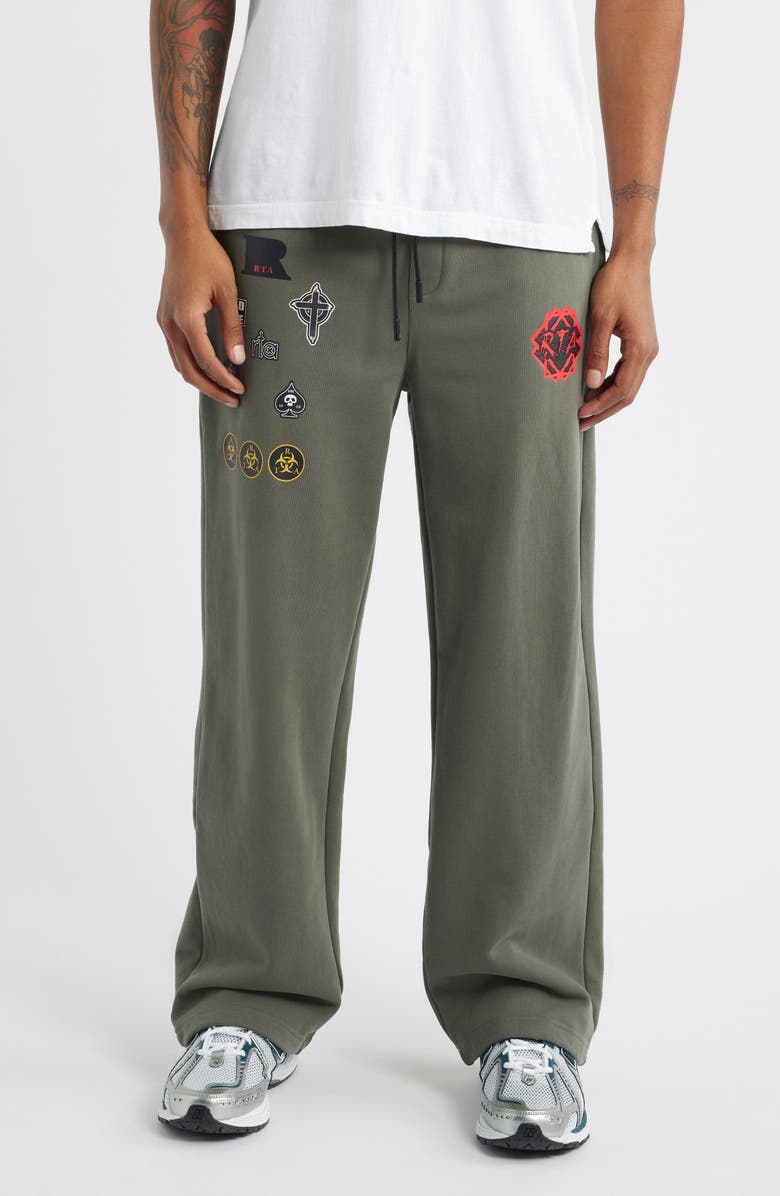 RtA Cameron Military Graphic Straight Leg Sweatpants, Main, color, Olive Military Patch
