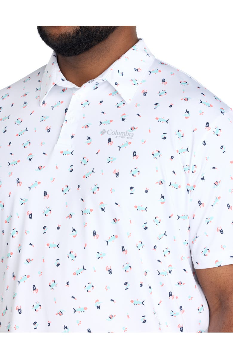 Columbia Big & Tall PFG Super Slack Tide Fish Print Polo Shirt, Alternate, color, White