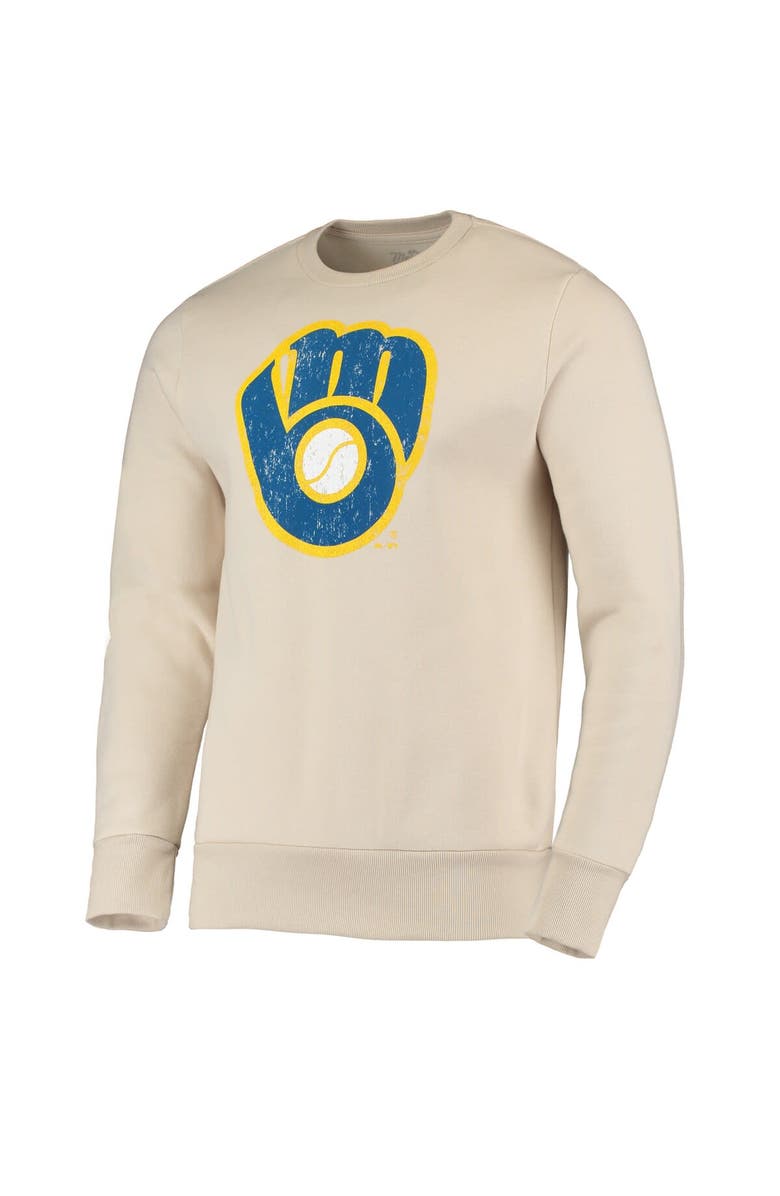 Majestic Threads Men's Majestic Threads Oatmeal Milwaukee Brewers Fleece Pullover Sweatshirt, Alternate, color,