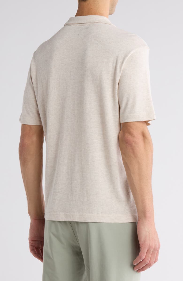 NORDSTROM RACK Short Sleeve Cotton & Linen Blend Johnny Collar Polo, Alternate, color, Oatmeal Heather