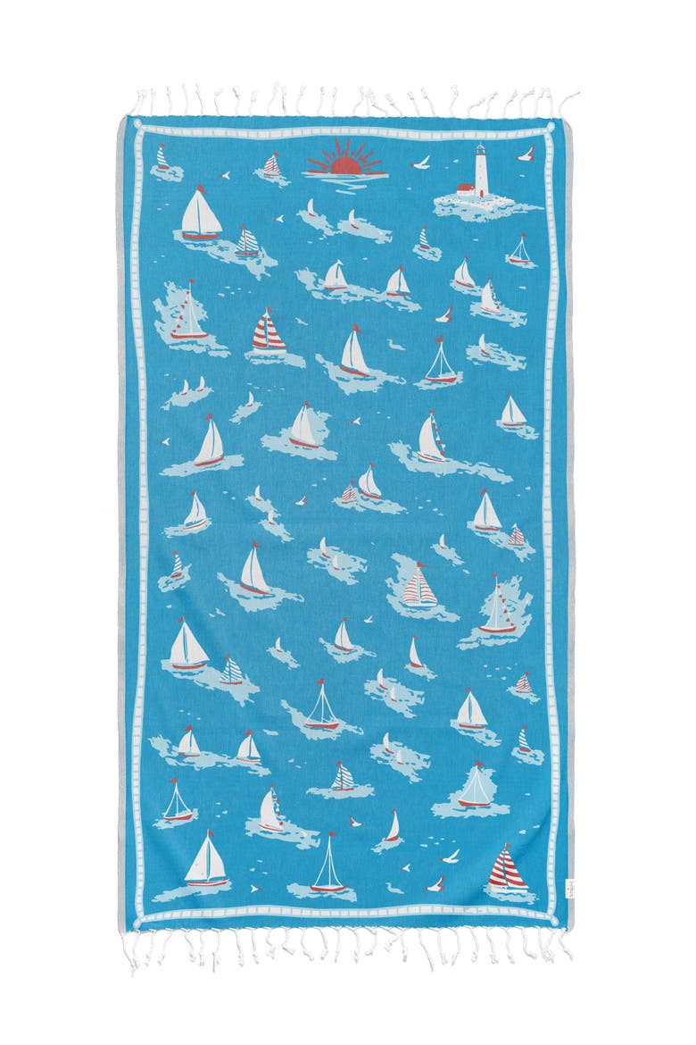 Oversized 37" x 71" Preppy Turkish Beach Towel by Ramus & Co, Main, color, Regatta