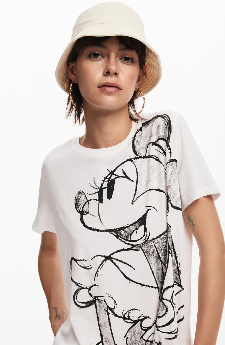 Desigual Minnie Mouse Drawing Cotton Graphic T-Shirt, Alternate, color, 