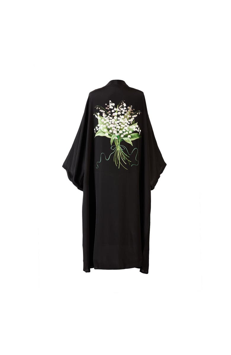 Silk&Soul Lily Of The Valley Silk Robe, Alternate, color, Black