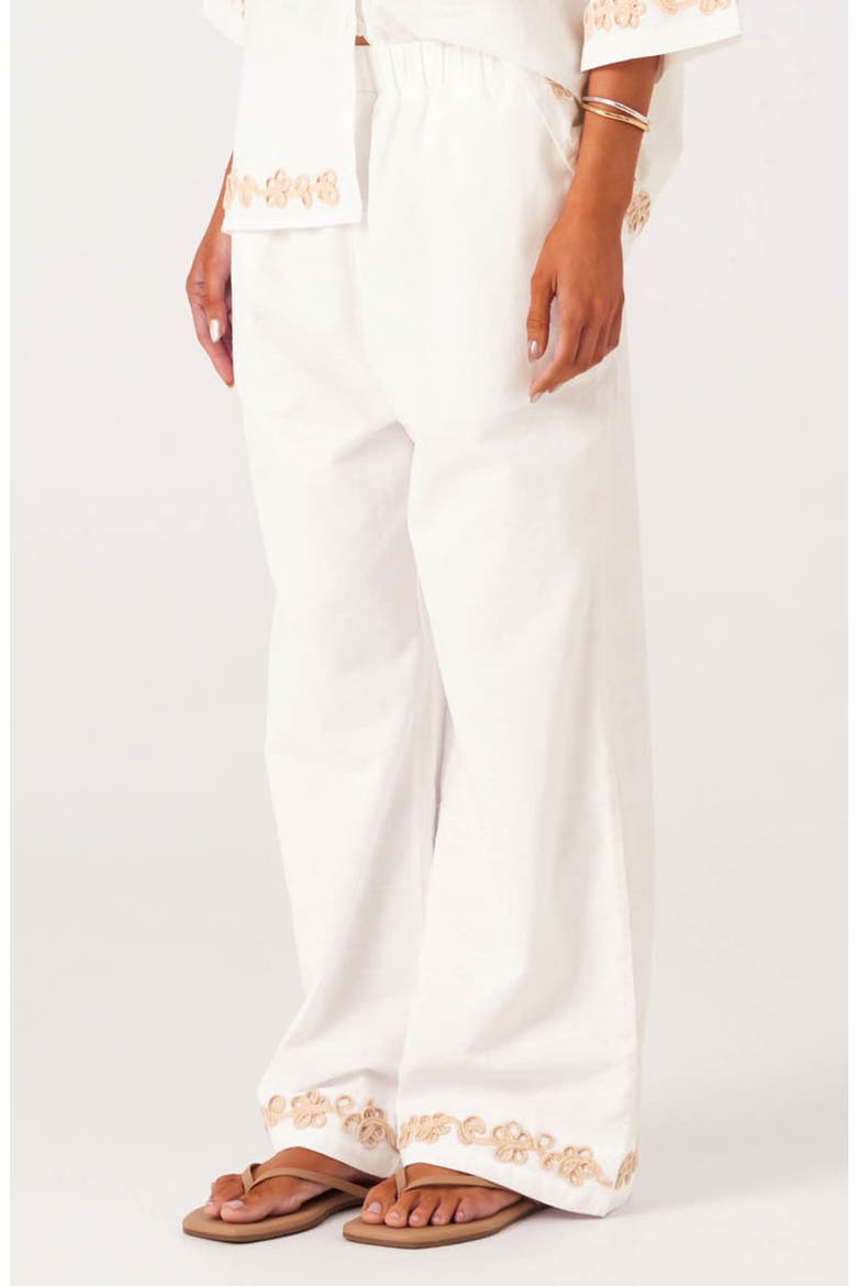 Ines Soutache Trim Linen & Cotton Pants, Alternate, color, WHITE
