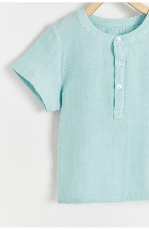 Babycottons Monet Mandarin Collar Short Sleeve Shirt In Blue