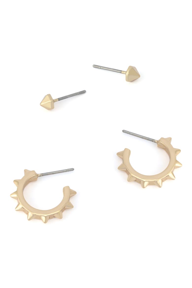 Set of 2 Stud & Hoop Earrings, Alternate, color, SHINY GOLD