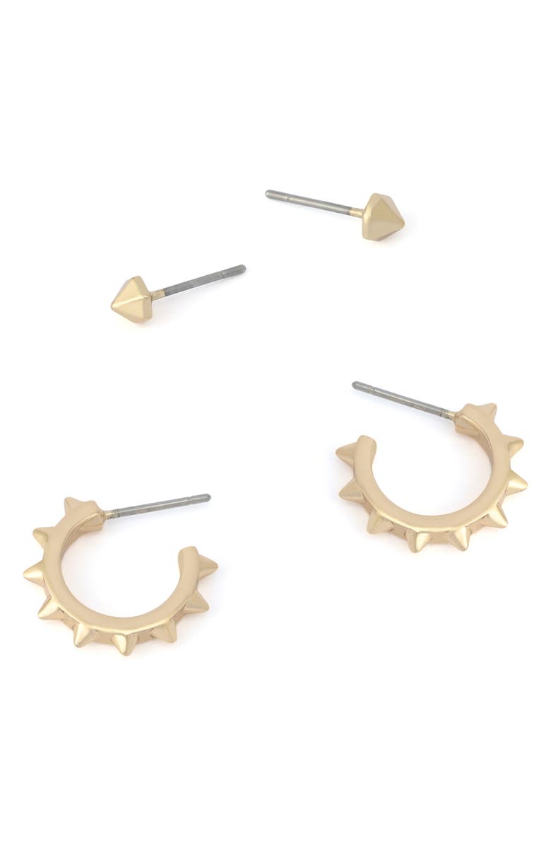 AllSaints Set of 2 Stud & Hoop Earrings, Alternate, color, Shiny Gold