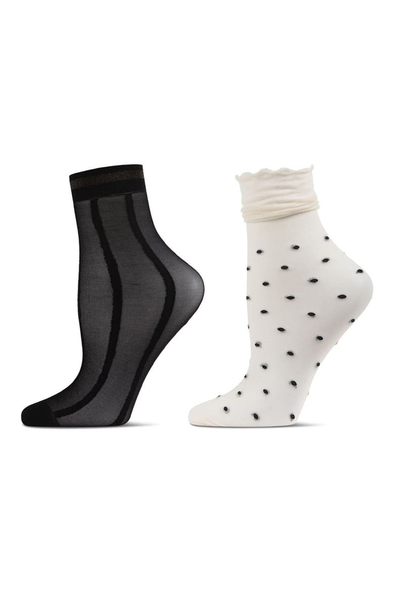 Pack of 2 Ankle Socks, Main, color, BLACK/IVORY NUDE