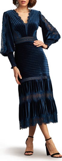 Tadashi Shoji Avalon Pleated Velvet Cocktail Midi Dress | Nordstrom