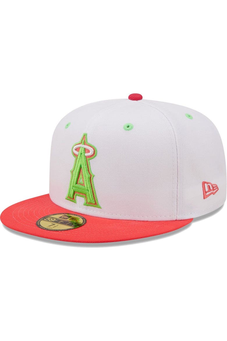 Men's New Era White/Coral Los Angeles Angels 50th Anniversary Strawberry Lolli 59FIFTY Fitted Hat, Alternate, color, White