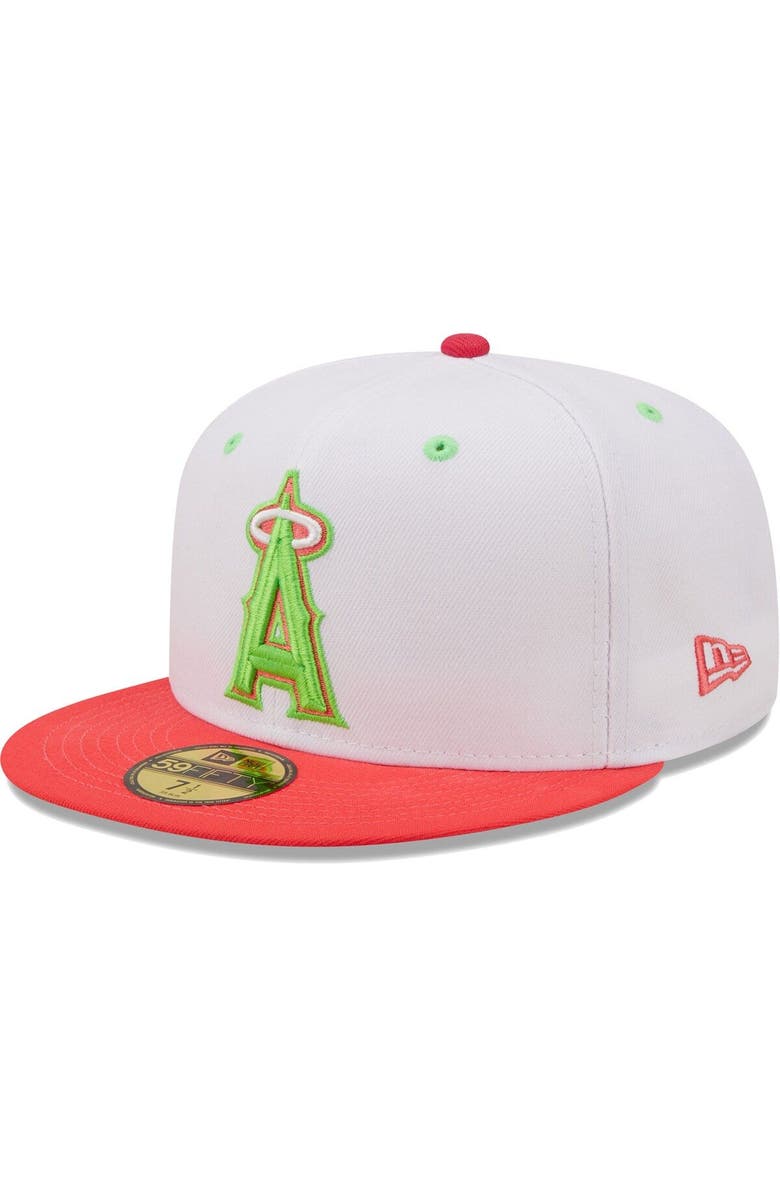 New Era Men's New Era White/Coral Los Angeles Angels 50th Anniversary Strawberry Lolli 59FIFTY Fitted Hat, Alternate, color, 