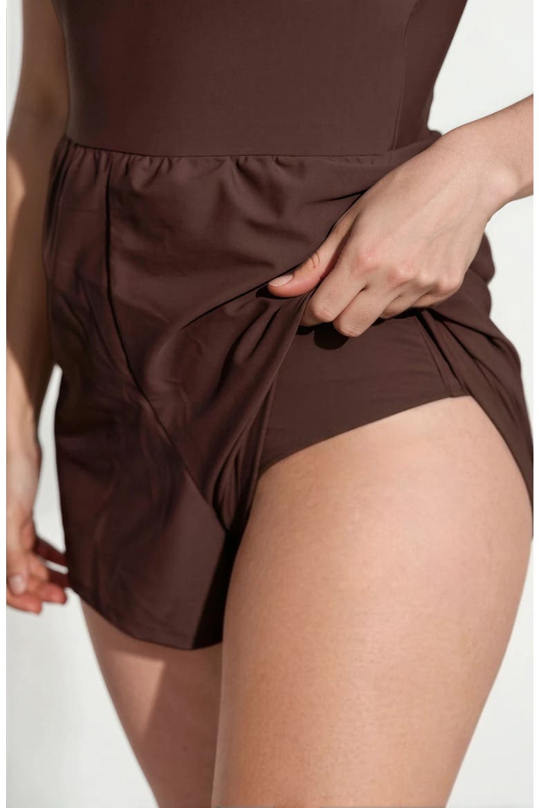 Plus Size Ivy Short Swim Romper With Built-In Bra and Hidden Shorts, Alternate, color, Chocolate Brown