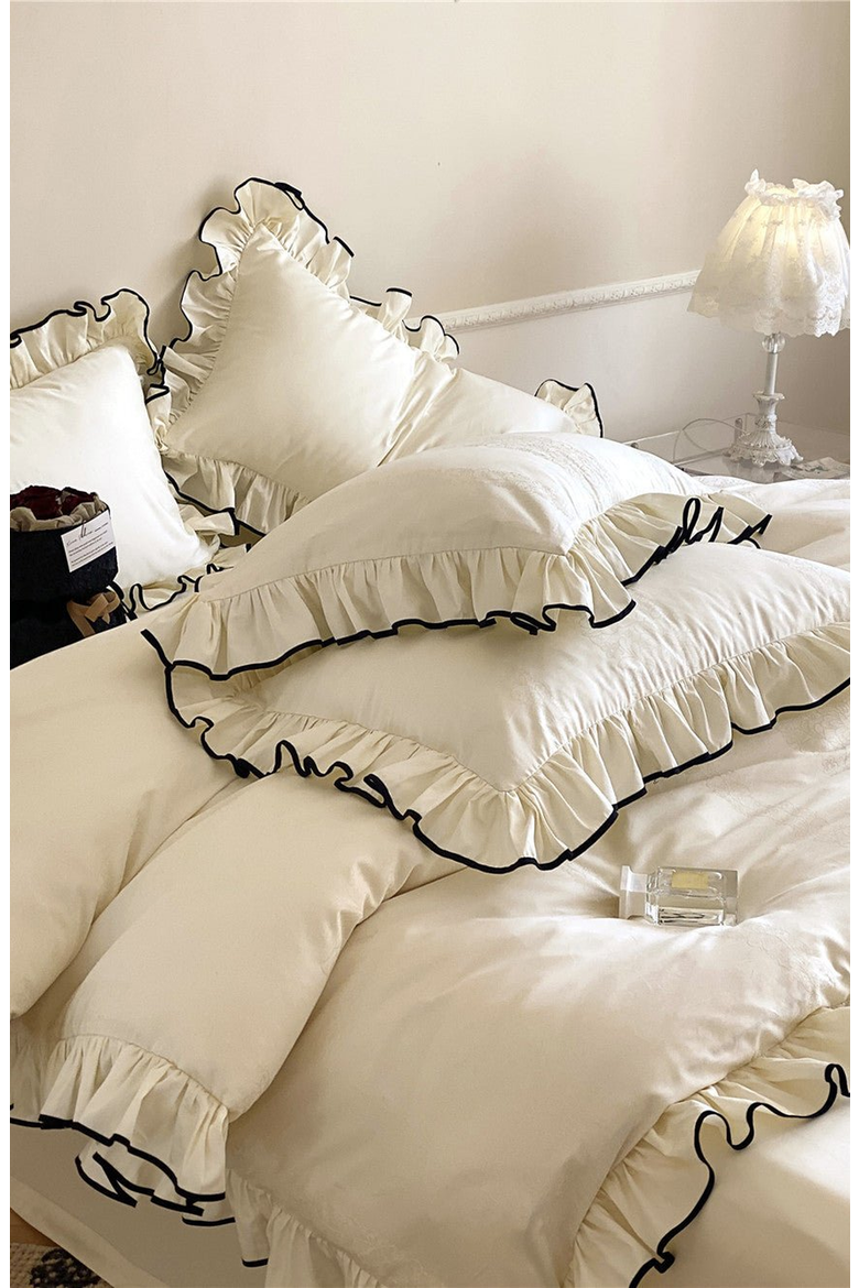 Silky Ruffle Bedding Set, Alternate, color, Ivory White, Flat
