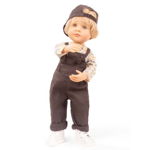 Little Kidz Max 14 Inch Standing Poseable Boy Doll, Brown Overalls Toy